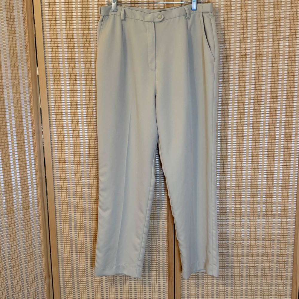 The Tog Shop Women Beige Pleated High Rise Straight Leg Dress Pants Size 16MS